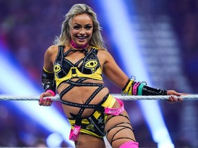 Liv Morgan looks on during the WWE Royal Rumble at the Alamodome on January 28, 2023 in San Antonio, Texas.