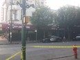 shooting at the corner of East Hastings Street and Columbia Street in Vancouver’s Downtown Eastside