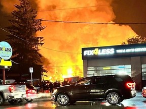 A monstrous blaze that ignited Friday night in downtown Maple Ridge has destroyed an apartment complex, leaving hundreds of tenants without homes. Photo: Felisha Matthew