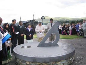Cork, Ireland, June 23, 2004: Friends and relatives of the victims of the Air India bombing pay their respects at the memorial to those who perished in the terrorist attack off the Irish coast.