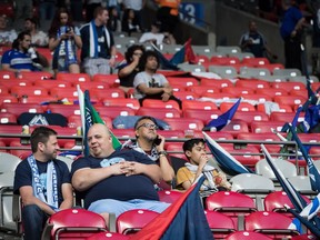 The Vancouver Whitecaps have the fourth lowest attendance in Major League Soccer but the team's CEO is defending the fan experience at B.C. Place. Numerous seats sit empty after Whitecaps fans left their seats during an in-game walkout protest during the first half of an MLS soccer game in Vancouver on May 10, 2019.