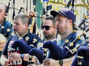 File photo of the SFU Pipe Band competing in Glasgow at the World Pipe Band Championships.