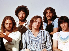 L-R: Don Felder, Don Henley, Joe Walsh, Glenn Frey, Randy Meisner - posed, studio, group shot - Hotel California era