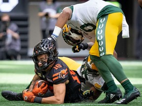 BC Lions receiver Justin McInnis makes a catch.,