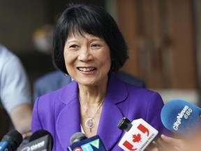 Toronto mayor-elect Olivia Chow speaks to media outside City Hall in Toronto, Tuesday, June 27, 2023.