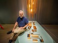 Artist Toby Barrett with his piece, Rivulet, at the Museum of Vancouver.