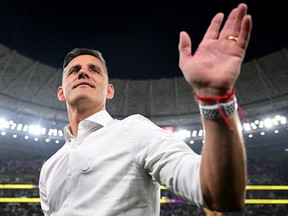 John Herdman reacts prior to the FIFA World Cup Qatar 2022 Group F match between Canada and Morocco at Al Thumama Stadium on December 01, 2022 in Doha, Qatar.