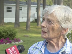 Marjorie Perkins, 87, speaks to a reporter Wednesday, Aug. 2, 2023, at her home in Brunswick, Maine.