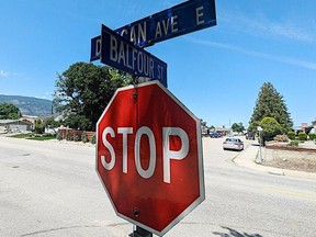 The intersection of Duncan Avenue East and Balfour Street, where a severe crash in October 2021 resulted in Penticton man Bryson Daniels pleading guilty to one count of impaired driving causing bodily harm. JOE FRIES/Penticton Herald