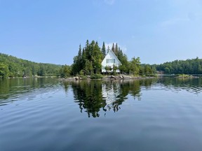 A Montreal-area company has come up with a novel -- if extreme -- way to boost employee happiness: buying them a private island. A building is seen on an island in an undated handout photo. The Labelle, Que., getaway includes a single, two-bedroom cabin with enough room for eight people, as well as a barbecue, pedal boat, dinghy and other water sport equipment.