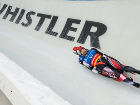 Canada's Tristan Walker and Justin Snith compete during the Eberspacher Luge World Cup in Whistler, B.C. Saturday, December 10, 2022. The Whistler Sliding Centre will host the 2025 FIL Luge World Championships, Luge Canada announced on Wednesday.THE CANADIAN PRESS/Jonathan Hayward