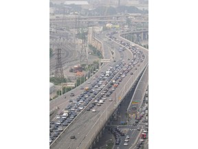The Gardiner Expressway is seen with heavy traffic, in Toronto, on Wednesday, June 28, 2023.