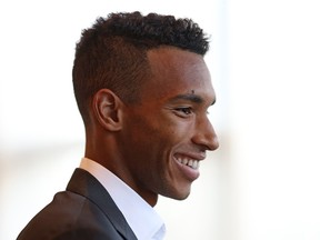 Felix Auger-Aliassime of Team World reacts prior to a team photo shoot ahead of the Laver Cup at Rogers Arena on September 20, 2023 in Vancouver, British Columbia.