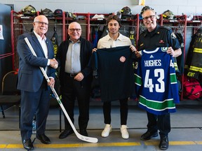 Vancouver Canucks Captain Quinn Hughes visits Kelowna firehall with 0,000 team donation to Red Cross