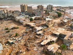 A general view of the city of Derna is seen on Sept. 12., 2023. Mediterranean storm Daniel caused devastating floods in Libya that broke dams and swept away entire neighbourhoods.