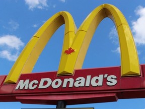 A McDonald's restaurant sign is seen in Sarnia, Ont., in 2021.