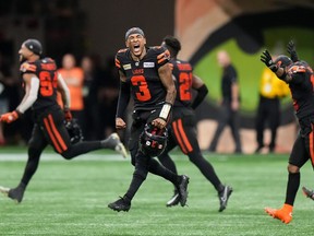 B.C. Lions quarterback Vernon Adams Jr. (3) celebrates after B.C. defeated the Ottawa Redblacks during a CFL football game, in Vancouver, B.C., Saturday, Sept. 16, 2023. The Lions have two shots to become the next team to clinch a CFL playoff berth.