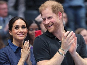 Meghan, Duchess of Sussex and Prince Harry, Duke of Sussex attend the sitting volleyball finals at the Merkur Spiel-Arena during the Invictus Games Dusseldorf 2023 on Sept. 15, 2023 in Duesseldorf, Germany.