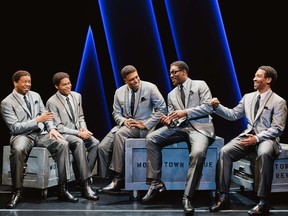 From left, Michael Andreaus, Jalen Harris, Harrell Holmes Jr., Elijah Ahmad Lewis and E. Clayton Cornelious from the National Touring Company of Ain't Too Proud.
