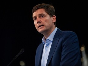 B.C. Premier David Eby addresses delegates to the UBCM in his keynote address at the Vancouver Convention Centre in Vancouver on Sept. 22, 2023.