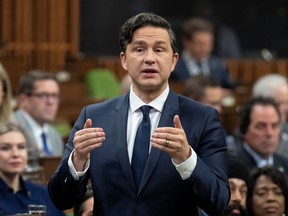 Leader of the Conservative Party Pierre Poilievre rises during Question Period on Oct. 23, 2023.