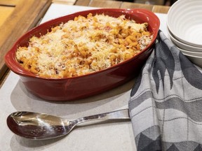 Black olives and basil add a flavour kick to this baked tuna casserole, a comforting answer to recent cooler weather, says food columnist Jill Wilcox. (Derek Ruttan/The London Free Press)