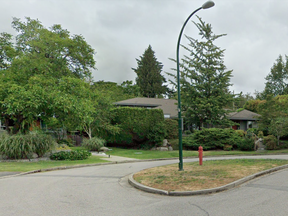 The 6000-block of Collingwood Place in Dunbar features a cul-de-sac. Residents are challenging a proposed rezoning that could see a single home in the cul-de-sac turned into five storeys of rental housing.