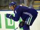 Vancouver Canucks' JT Miller calls out a player during the Vancouver Canucks training camp at the Save-On-Foods Memorial Centre in Victoria, B.C., on Friday, Sept. 13, 2019.
