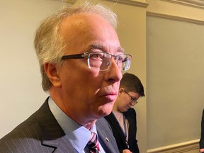 B.C. MLA for Nechako Lakes John Rustad speaks to reporters in Victoria, B.C. on February 16, 2023. The former Liberal cabinet minister who has been sitting in British Columbia's legislature as an Independent is the new leader of the province's Conservatives.