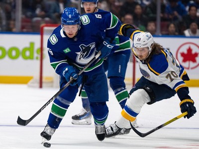 Hughes leads the way, Canucks shut out Blues in dominant fashion