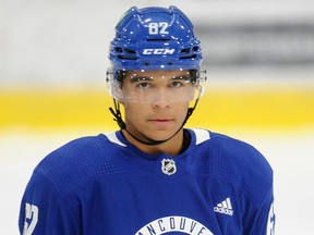 Jackson Dorrington in action during the 2022 Vancouver Canucks development camp at the University of British Columbia in Vancouver, BC., on July 12, 2022.
