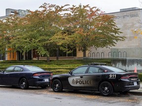 Vancouver police at Congregation Beth Israel Synagogue on Monday.