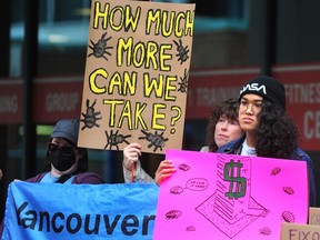Renters protest outside Cressey Development Group offices in Vancouver.