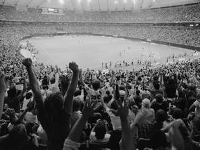 Archived photo of the first sporting event at BC Place — Whitecaps vs. Sounders, 1983