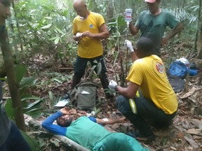 Rescuers administer first aid to Cícero José de Oliveira, a farmworker who was bitten last month by the largest venomous snake in the Americas - and endured four days without treatment deep in the Amazon rainforest.