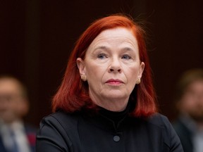 CBC President Catherine Tait waits to appear before the Standing Committee on Canadian Heritage in Ottawa, on Thursday, Nov. 2, 2023.