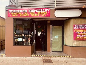 Dana Larsen's mushroom dispensary at 247 West Broadway was raided by the Vancouver Police Department on Wednesday, Nov. 1, 2023.