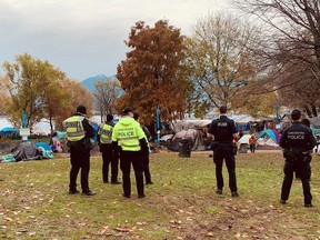 Vancouver police at Crab Park on Wednesday, Nov. 15, 2023.