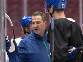 Adam Foote, Assistant Coach, during Canucks practice on October 26, 2023.