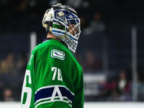 Goaltender Arturs Silovs of the Abbotsford Canucks