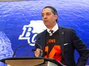 BC Lions owner Amar Doman speaks during a press conference at the Victoria Conference Centre announcing a regular-season game to be played in Victoria on Labour Day Weekend 2024.