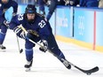 Sanni Hakala of Team Finland skates against Team Japan in the third period during the Women's Ice Hockey Quarterfinal at the Beijing 2022 Winter Olympic Games.