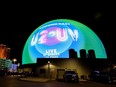 Sphere displays the name of the band U2's residency "U2:UV Achtung Baby Live at Sphere" during the venue's grand opening on September 29, 2023 in Las Vegas, Nevada.