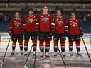 Samuel Honzek (centre) will be the Vancouver Giants' captain this season, while alternate duties go to (from left to right) Mazden Leslie, Jaden Lipinski, Logen Hammett and Ty Halaburda.