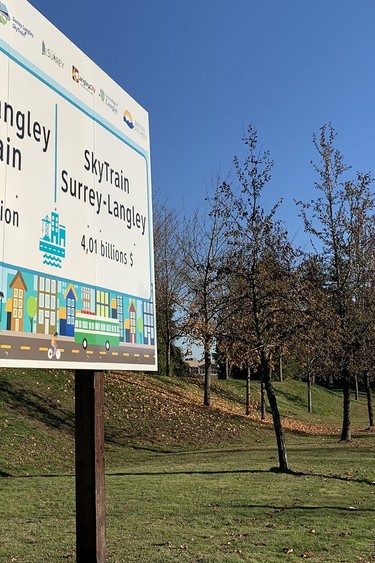 A sign along Fraser Highway in Surrey heralds plans to extend the Skytrain Expo Line another 16 kilometres, from King George Station to Langley City centre.