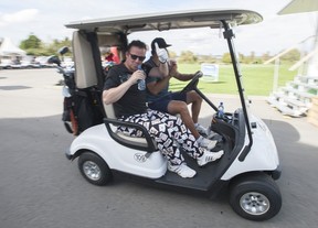 Joey Kenward heads out on the golf course during Jake Milford Charity invitational golf tournament at Northview Golf and Country Club in Surrey, BC, September 16, 2015.