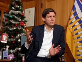 Premier David Eby during a year-end interview from his office at the legislature in Victoria.