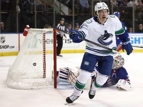 Brock Boeser celebrates his goal against the New York Rangers last week.