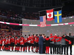 Canada's WJC celebrates its gold medal.