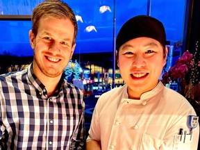 Fraser Mittlestead (left) of Two Rivers Meats withARC chef de partie Po Sin Hou.